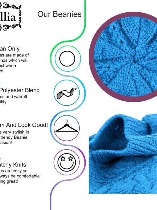 Women\'s Crochet Knitted Style Beanie Slouchy Hat Turquoise main image 4